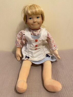 KATHE KRUSE  Girl Doll - White Dress with Floral Sleeves.